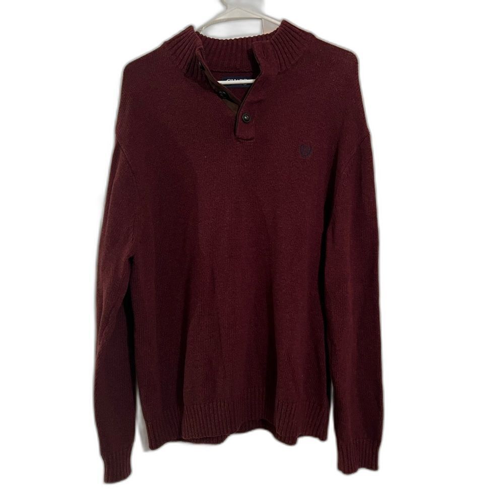Chaps Quarter Button Knit Long Sleeve Elbow Patch Sweater